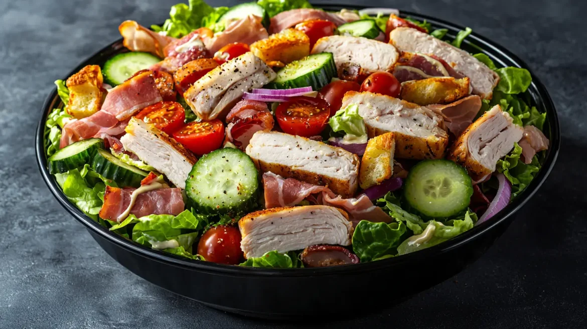 Delicious low-carb "Sub in a Tub Recipe" served in a bowl, featuring grilled chicken, crispy bacon, fresh vegetables, and shredded cheese.
