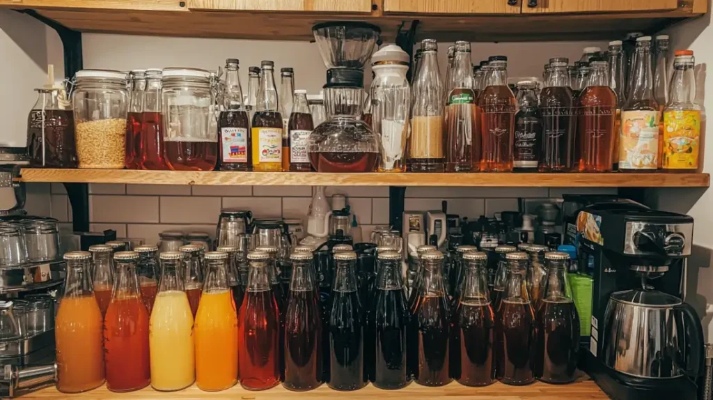 Dirty soda bar setup with various ingredients