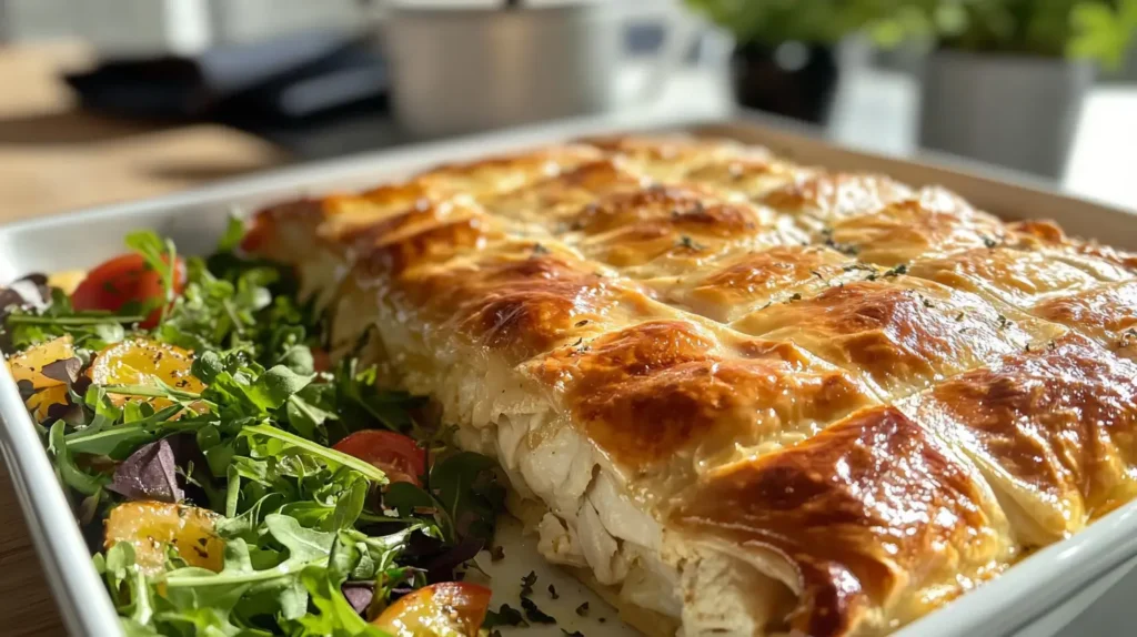 chicken and cheese jalousie recipe served with salad