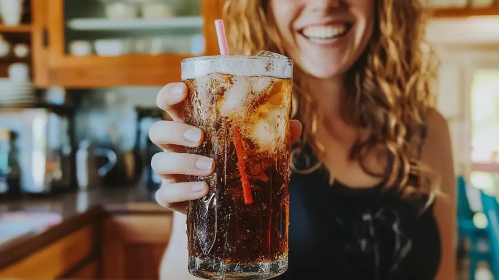 Person enjoying refreshing dirty soda recipes