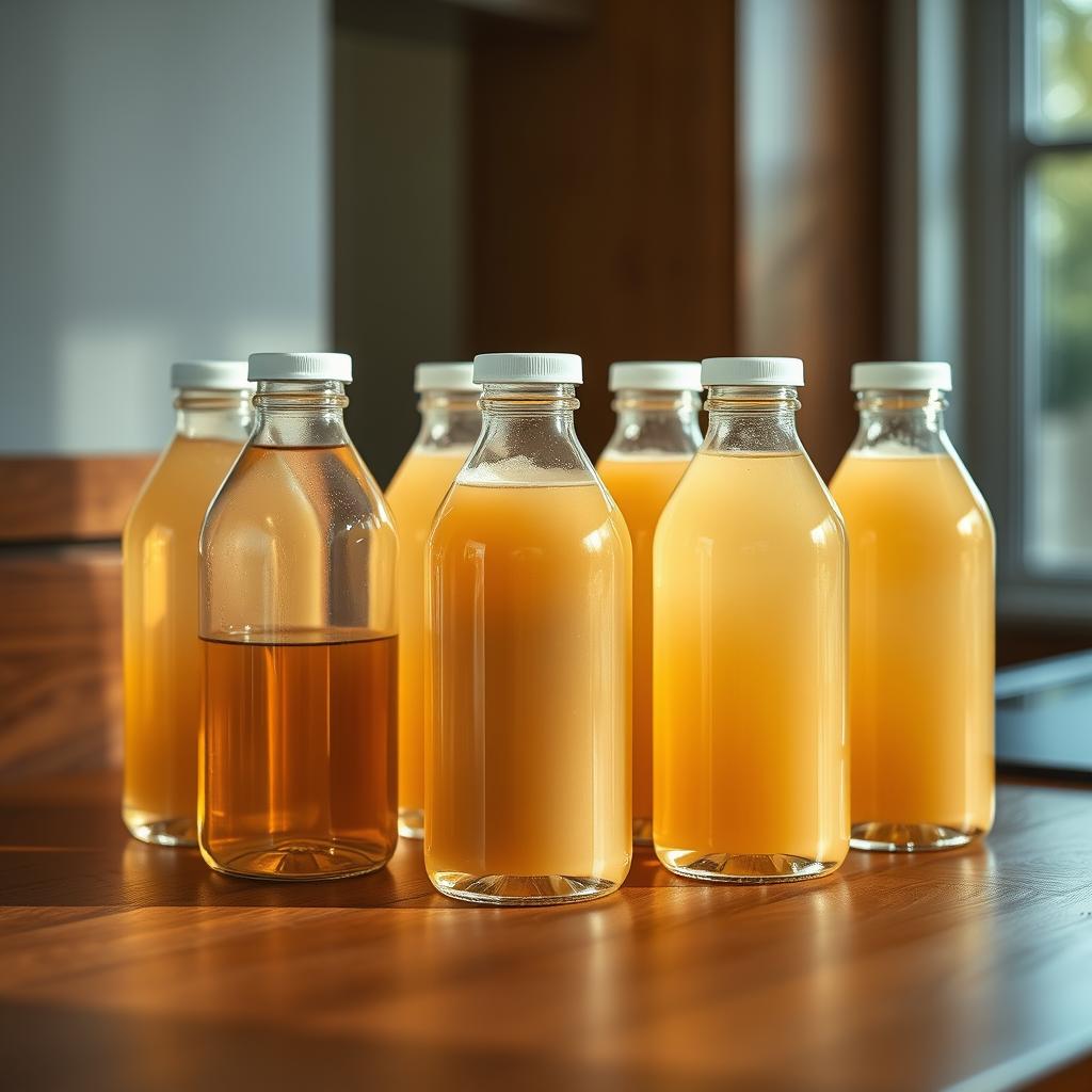 A refreshing glass of clear protein drink with ice, garnished with a slice of orange, placed on a wooden countertop.