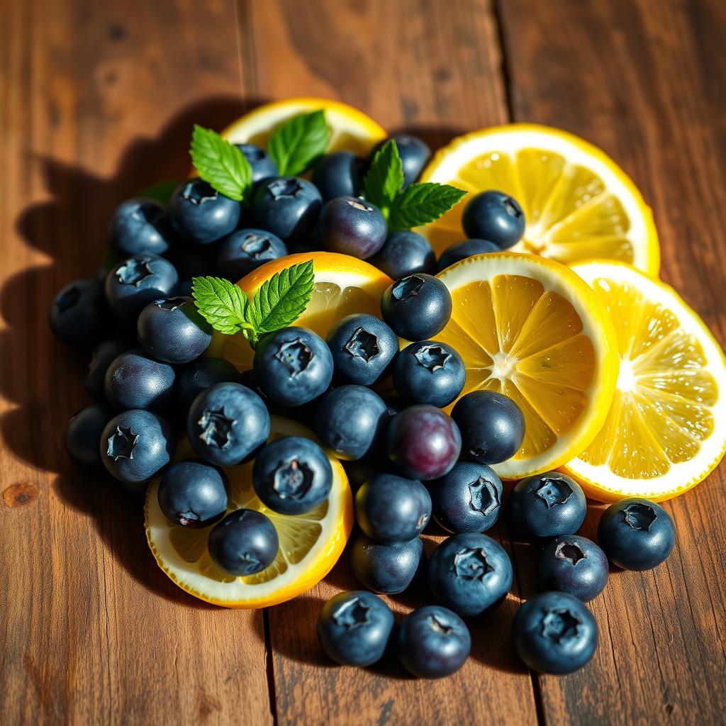 Fresh blueberries and lemon selection