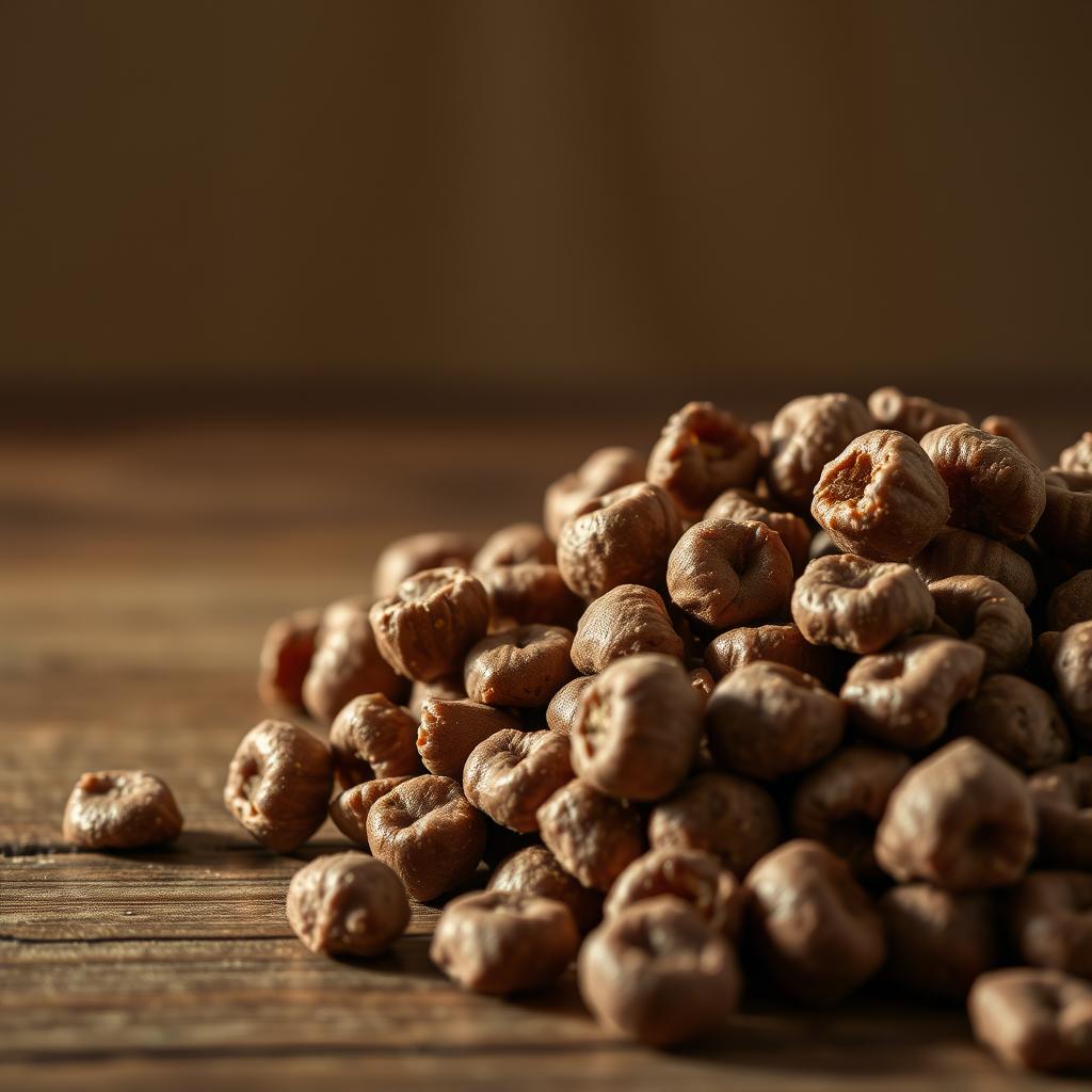 Krave breakfast cereal chocolate-filled bites on a wooden surface