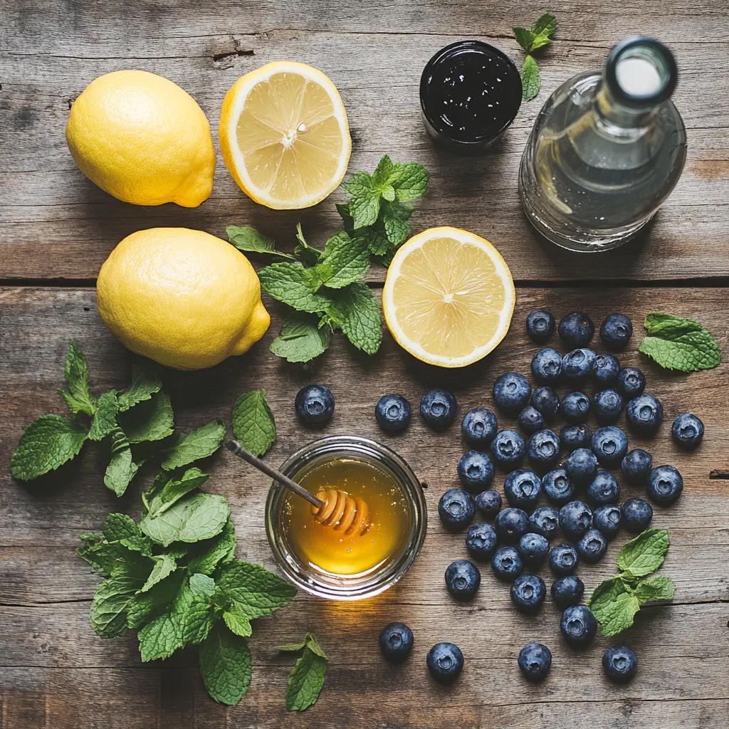 blueberry lemonade sparkler ingredients on table
