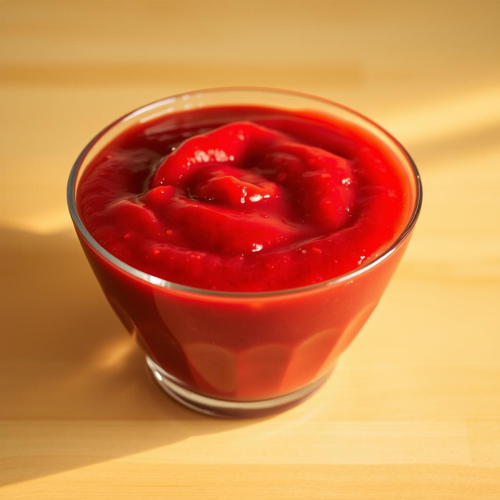 A glass filled with smooth and vibrant red strawberry puree, perfect for cocktails and smoothies.