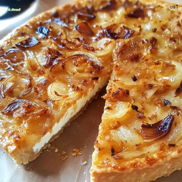 Onion Goat Cheese and Honey Tart Onion goat cheese and honey tart with golden crust