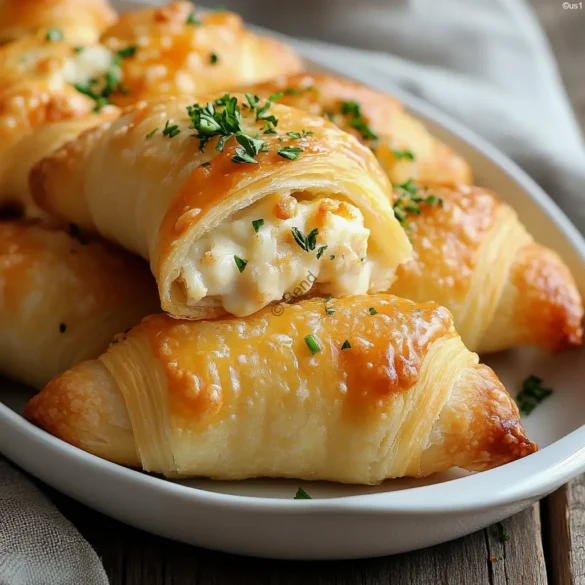 Crab Crescent Bites Delight Golden crab crescent bites garnished with parsley on a white serving plate