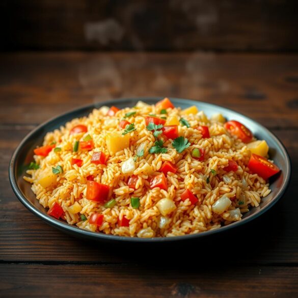 Mexican Rice Recipe – Flavorful and Colorful Mexican-Style Rice Dish Mexican rice recipe – vibrant plate of fluffy Mexican rice with diced tomatoes and green peas