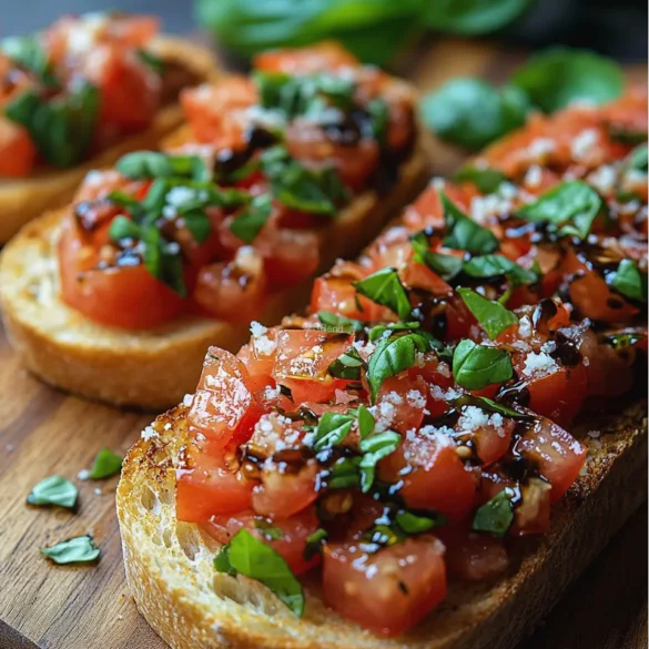 Balsamic Bruschetta Balsamic bruschetta with tomatoes and basil on toasted baguette slices
