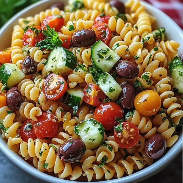 My Most Requested Pasta Salad Cold pasta salad with rotini, cherry tomatoes, cheese, and fresh parsley