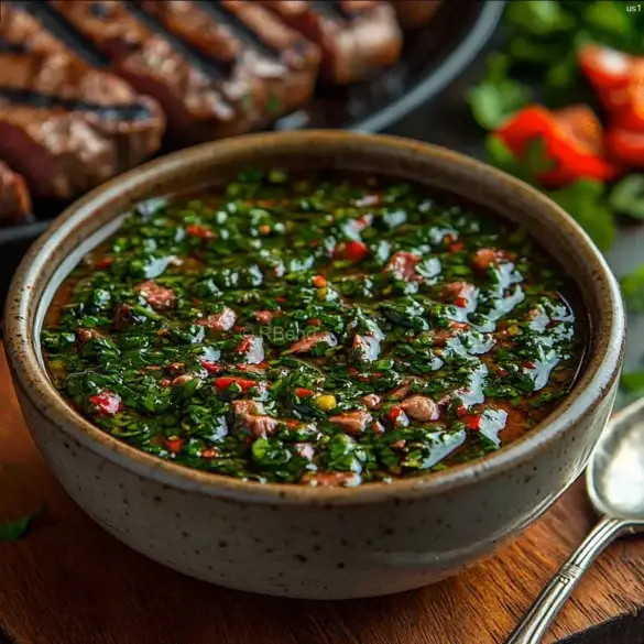 Authentic Chimichurri Sauce Bowl of authentic chimichurri sauce made with parsley and olive oil