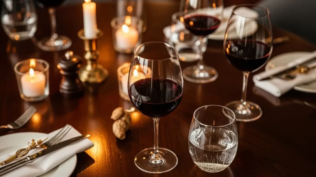 Beverages Nutrition Facts: Complete Guide 6 Wine glasses in elegant setting representing alcoholic beverage nutrition discussion and responsible consumption