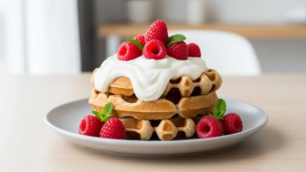 Whole-wheat waffles with yogurt topping as a healthy variation for breakfast nutrition facts.