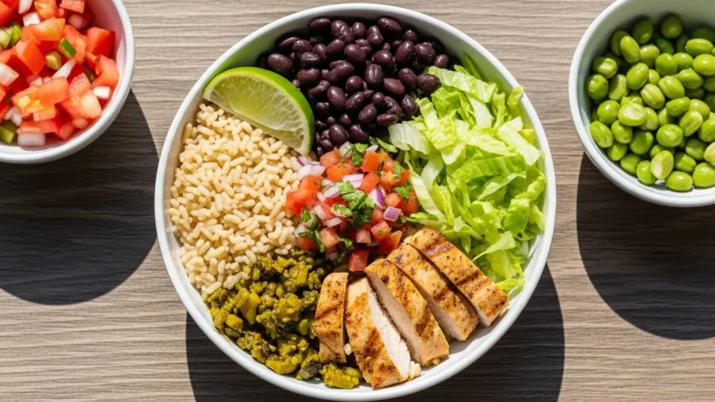 Restaurant Chain Nutrition Guide 5 Customizable burrito bowl with fresh ingredients showing chain restaurant nutrition and build-your-own options