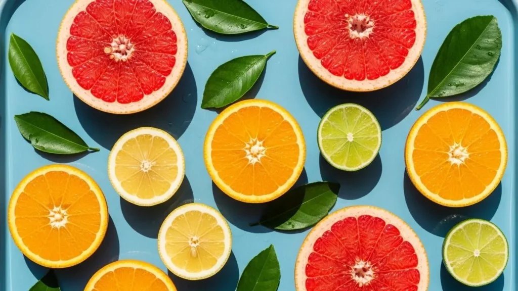 Fresh citrus fruits including oranges and grapefruits providing high vitamin C content and essential nutrients