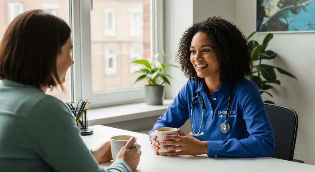 Starbucks Chai Latte Nutrition: Calories, Sugar & Macros 2 Registered dietitian discussing chai latte nutrition and health benefits with patient