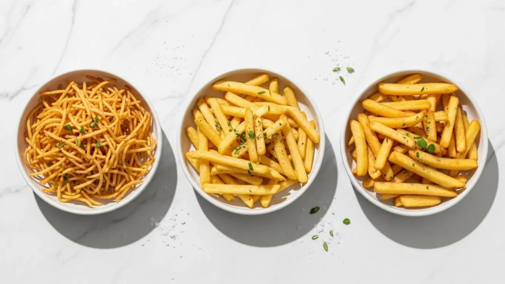Fast Food Nutrition Facts: Complete Guide 5 Three styles of golden french fries compared side by side illustrating calorie and sodium differences between fast food options