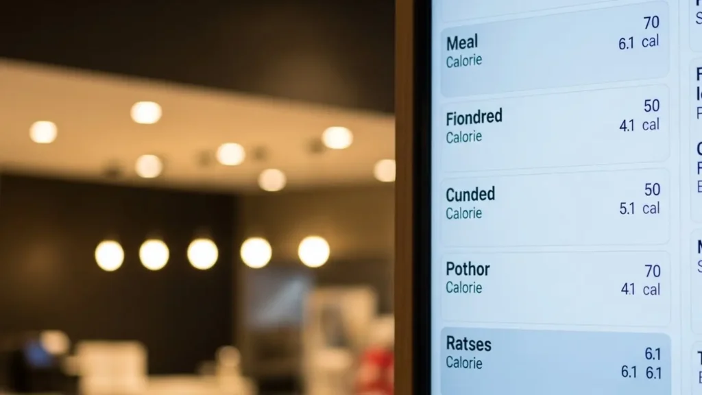 Fast Food Nutrition Facts: Complete Guide 2 Modern digital menu board in fast food restaurant displaying options with FDA-compliant nutrition indicators