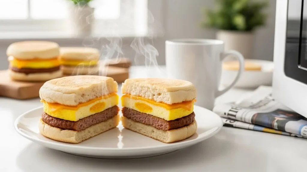 Frozen Foods Nutrition Facts Guide: Complete Analysis of Meals, Pizza & Vegetables 2026 5 Frozen breakfast sandwich showing convenient morning meal with high sodium nutrition concerns