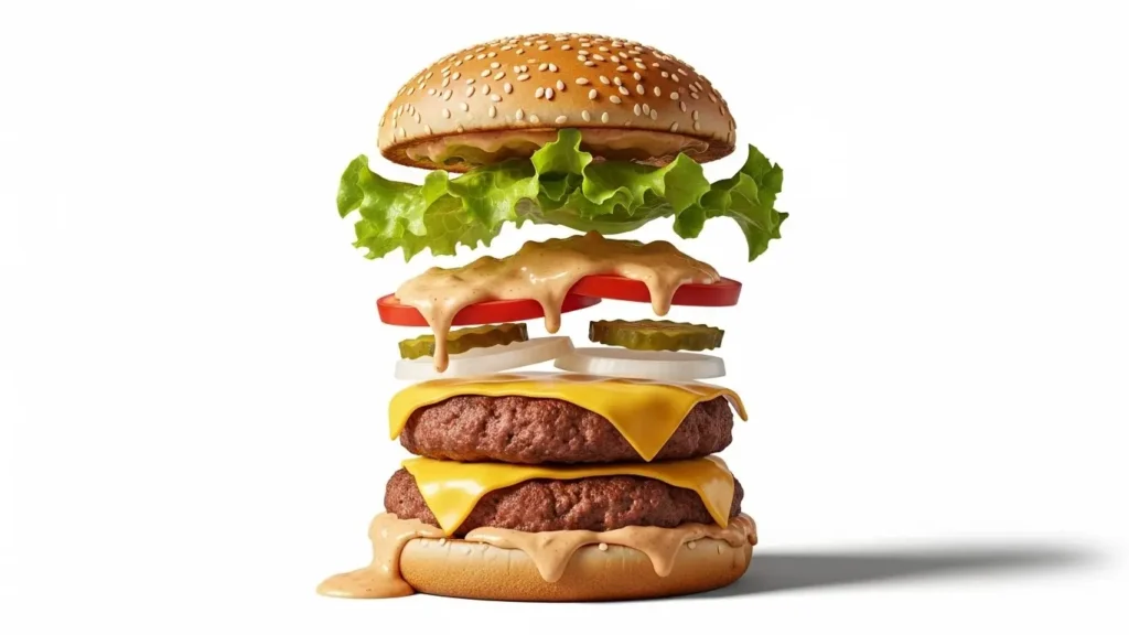 Fast Food Nutrition Facts: Complete Guide 3 Classic deconstructed burger showing all ingredient layers to understand McDonald's nutrition composition