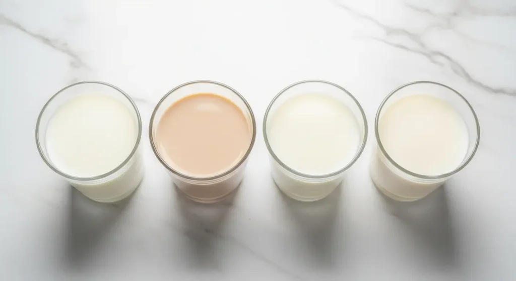 Milk Nutrition Facts: Complete Guide to Calories, Protein & Health Benefits 1 Different milk types comparison showing whole milk to skim milk varieties in glasses