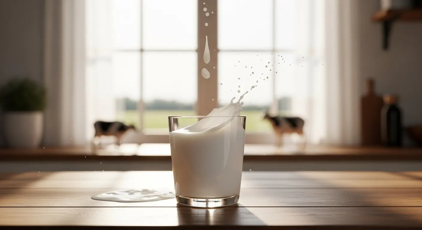 Home 1 Milk nutrition facts guide showing a fresh glass of milk with natural morning light