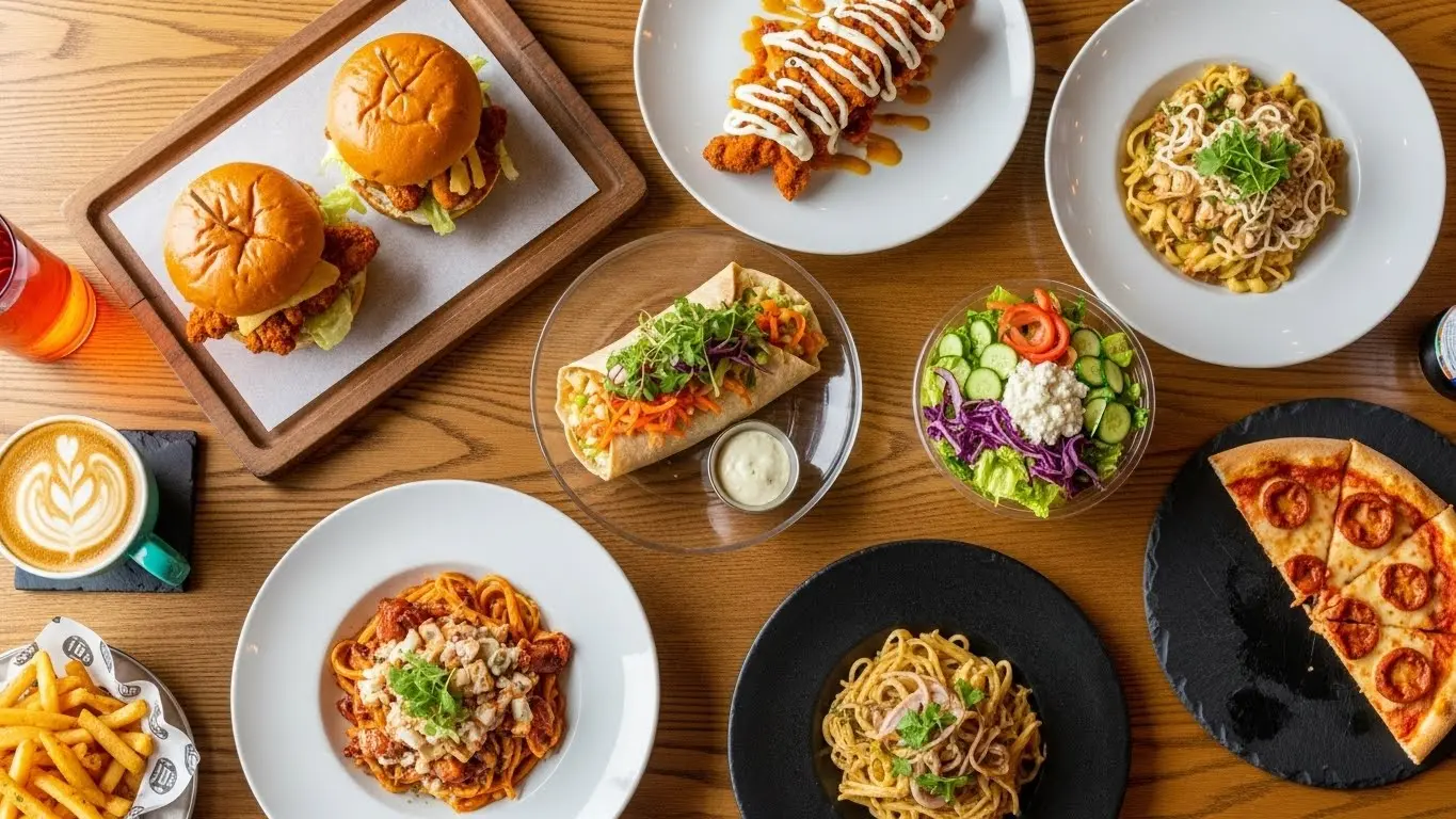 Restaurant Chain Nutrition Guide 1 Complete restaurant chain nutrition guide showing variety of popular menu items from major dining establishments