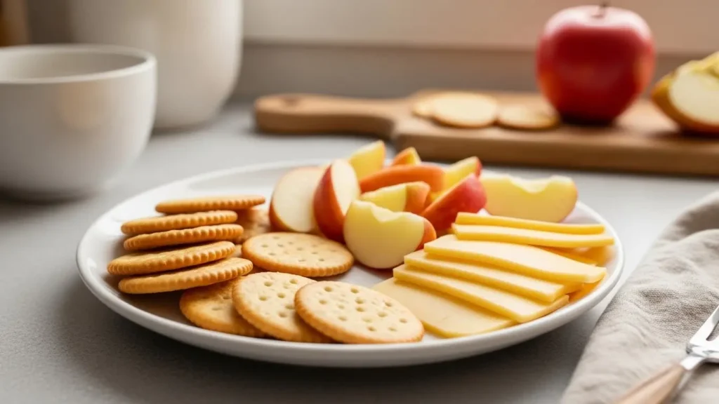 Saltine Crackers Nutrition: Complete Facts & Expert Analysis 3 Saltine crackers paired with cheese and apple slices demonstrating balanced snacking for health benefits