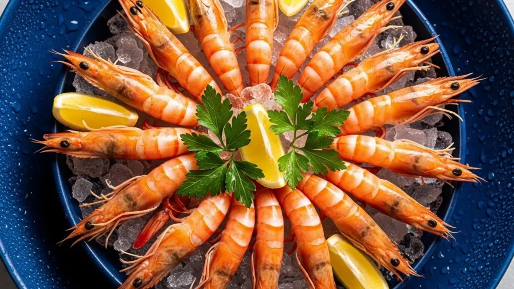 Fresh jumbo shrimp providing low-calorie high-protein shellfish nutrition with essential minerals