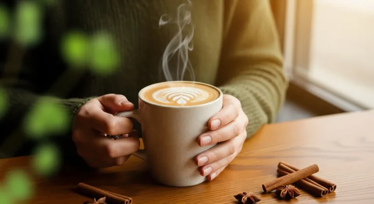 Home 2 Starbucks Chai Latte nutrition facts - steaming chai with cinnamon and spices in modern café setting