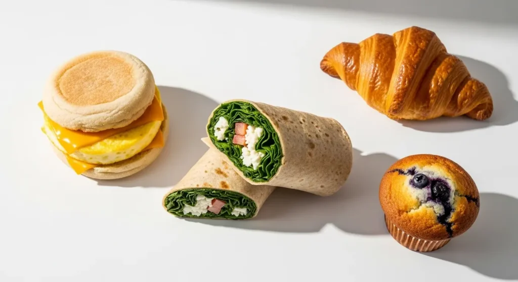 Starbucks Menu Nutrition Facts: Complete Guide to Calories, Macros & Smarter Ordering 3 Starbucks breakfast sandwiches wraps and pastries showing food menu nutrition options