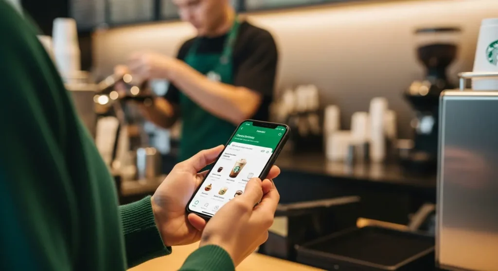 Starbucks Menu Nutrition Facts: Complete Guide to Calories, Macros & Smarter Ordering 4 Customer using smartphone app to customize Starbucks order for healthier nutrition choices