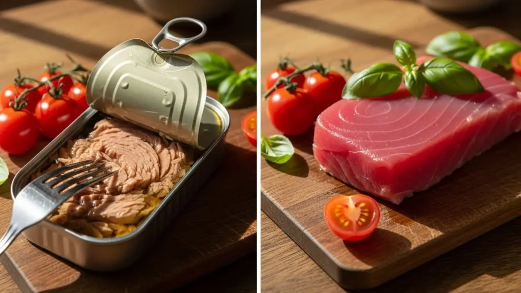 Fresh and canned tuna showing versatile high-protein tuna nutrition options for everyday meals