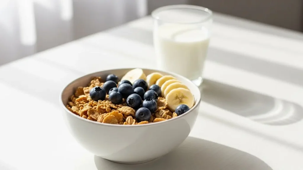 Whole grain cereal with fruit showing whole grain nutrition benefits for healthy breakfast meals