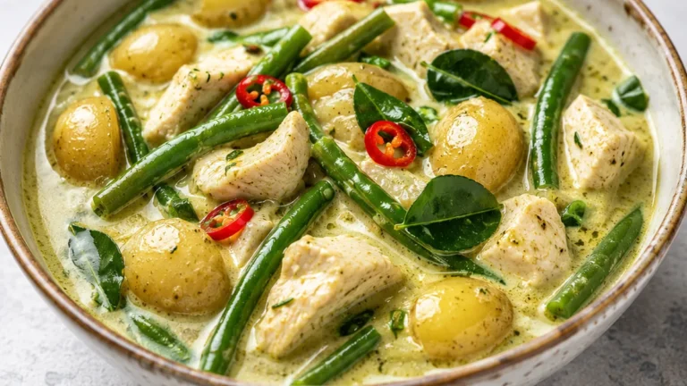 ️ Curry Verde Tailandés: Un Viaje de Sabor a Asia 🇹🇭 - Descubre este curry verde tailandés fácil. Pollo tierno y vegetales en salsa de coco picante. ¡Listo en 3