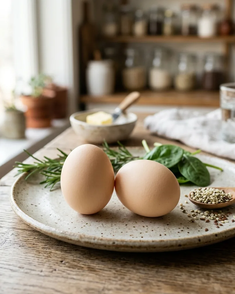 Close-up illustrating 2 eggs nutrition facts at a glance