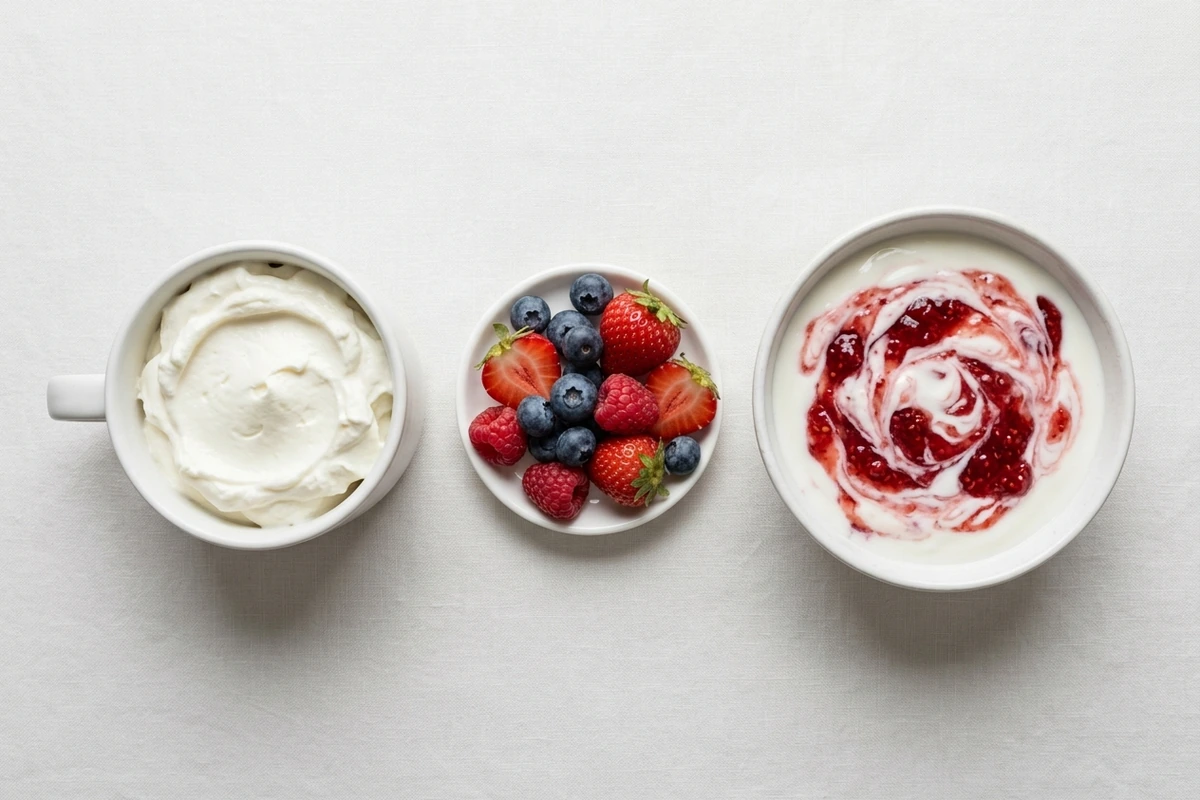 Thick plain Greek yogurt next to a <a href=