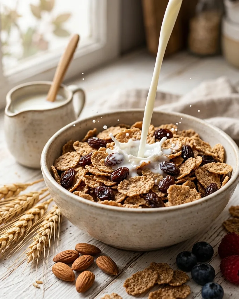 Close-up illustrating raisin bran nutrition facts at a glance