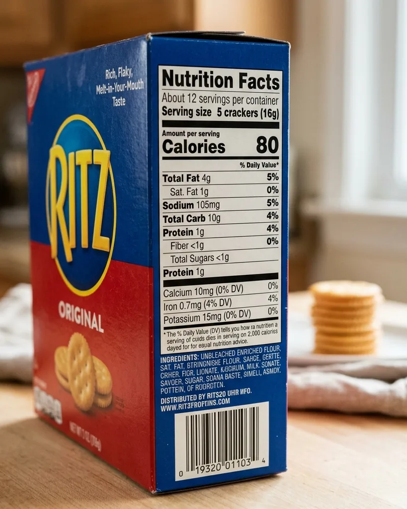 Close-up illustrating the Ritz Original nutrition label