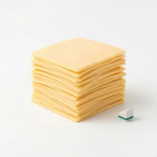 American Cheese, a stack of american cheese slices on a clean light surface