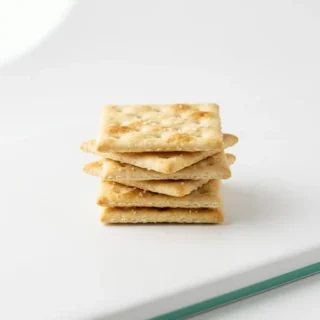Saltines, a small stack of saltine crackers on a clean light surface