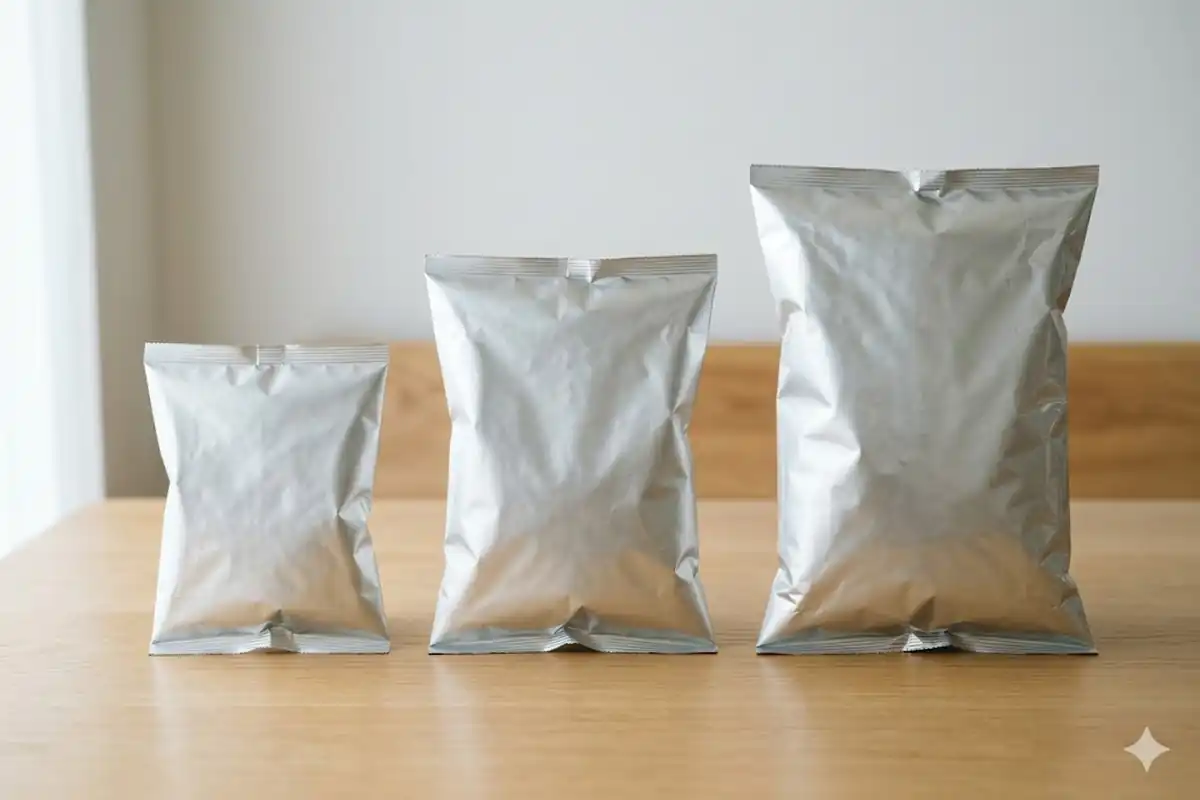 What a whole bag of spicy tortilla chips really costs in calories and sodium Three snack bag sizes lined up from small to family size