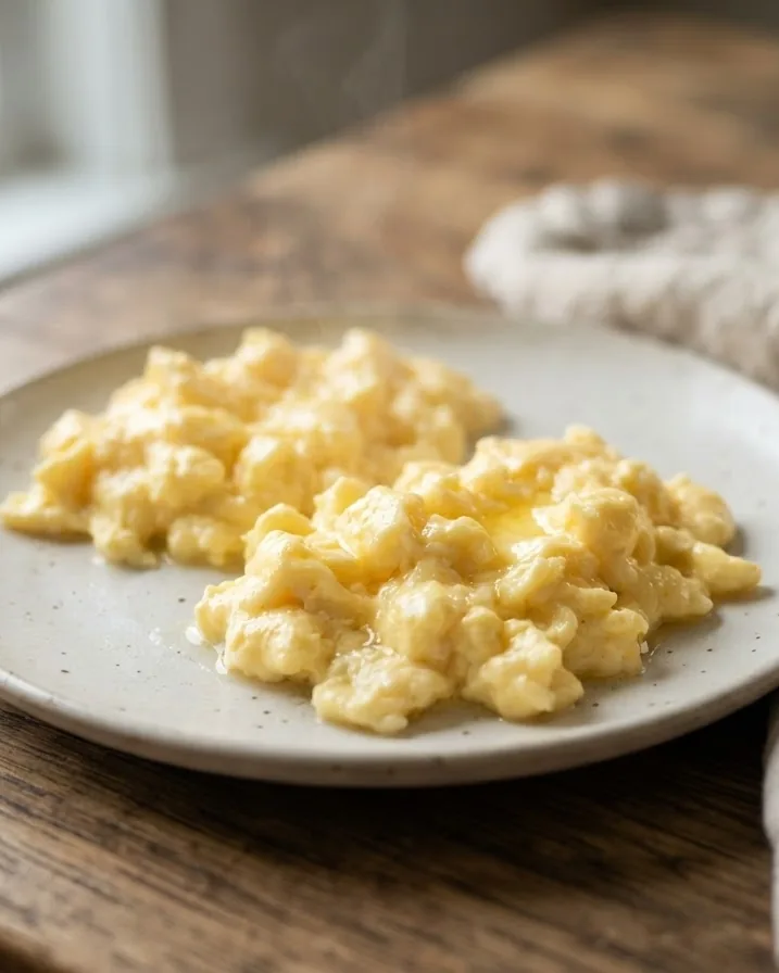 Close-up illustrating nutrition facts for 2 scrambled eggs (plain)