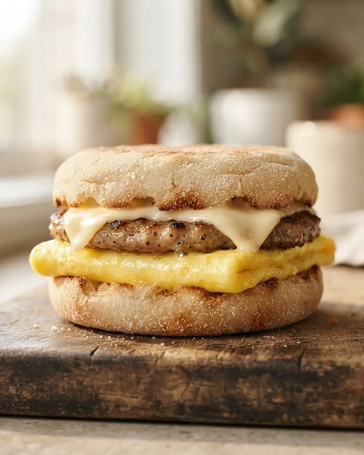 Close-up illustrating egg sausage McMuffin nutrition facts at a glance