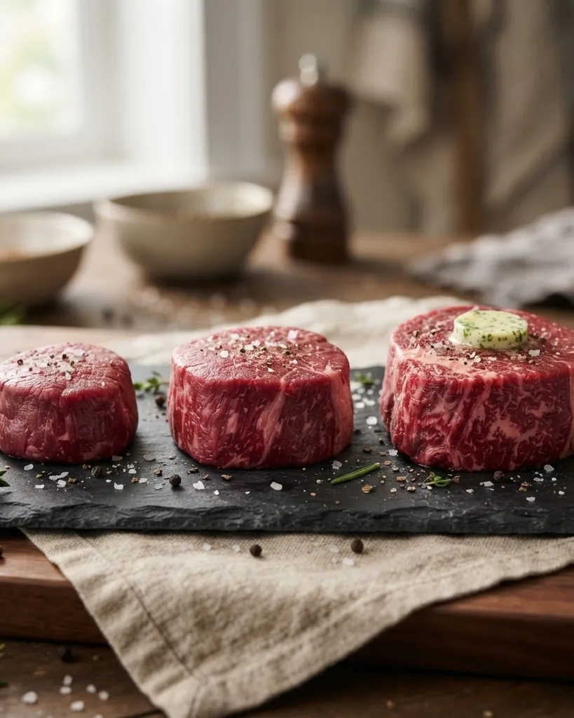 Detail view of calories in a filet mignon: 3 oz vs 6 oz vs 8 oz