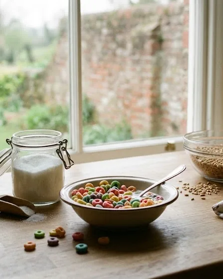 Detail view of added sugars, artificial colors, and the wheat allergen nobody flags
