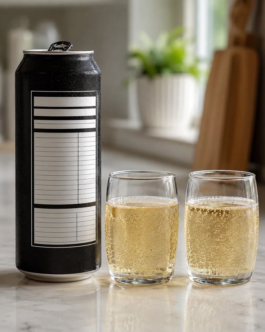 Close-up illustrating read the panel per serving, then double it for the can