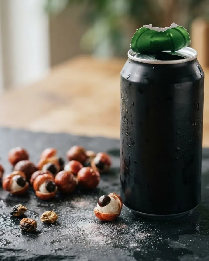 Detail view of caffeine on the can: 160 mg, and where guarana hides more