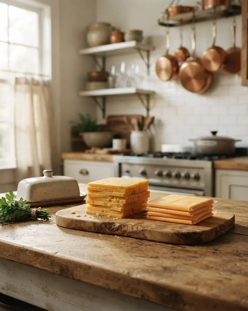 Detail view of cheddar slice vs Kraft American single: the side-by-side table