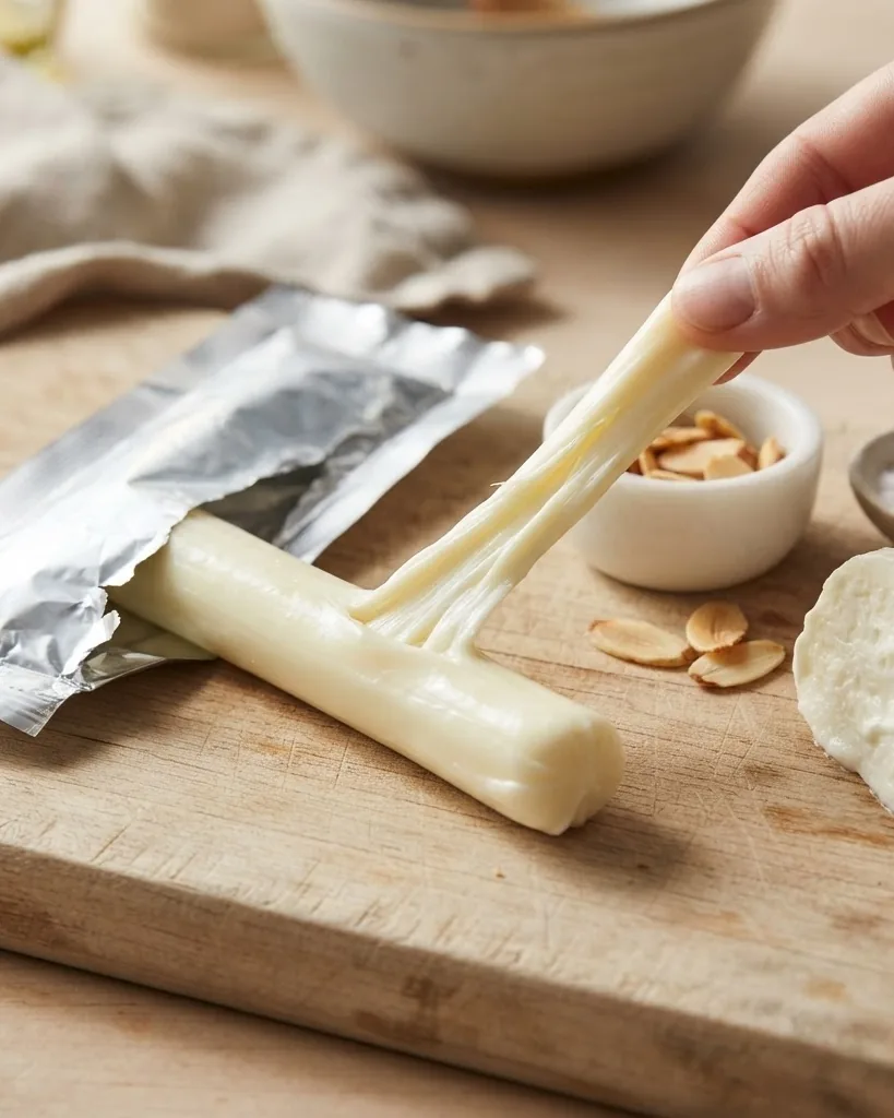 Close-up illustrating string cheese nutrition facts per stick